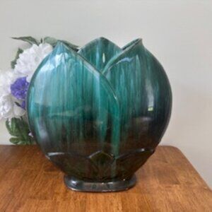 Blue Mountain Pottery Large Drip Glaze Vase Green Black Canada‎ Studio Pottery